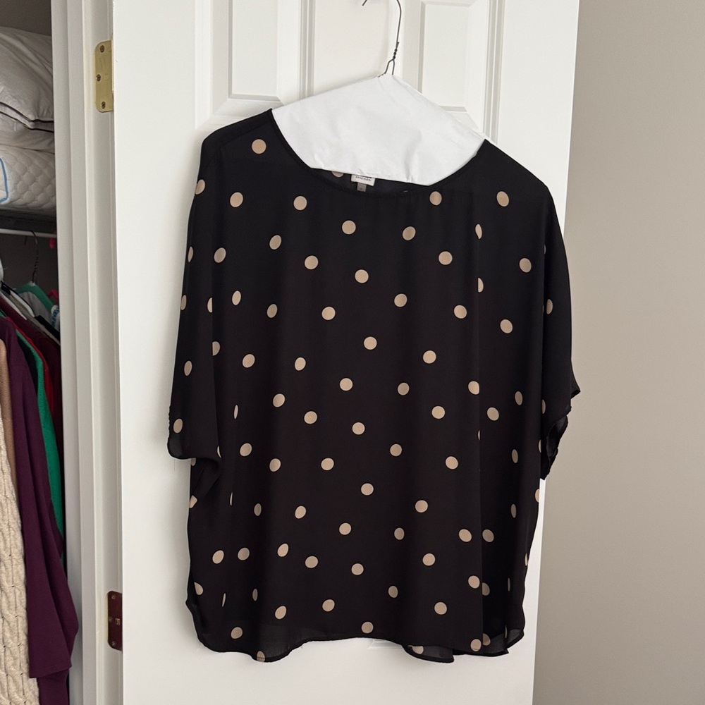 Anne Klein Black and Tan Polka Dot Blouse